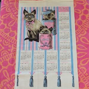 💖Vintage 1972 Cat Calendar Kitchen Towel  "FINAL"